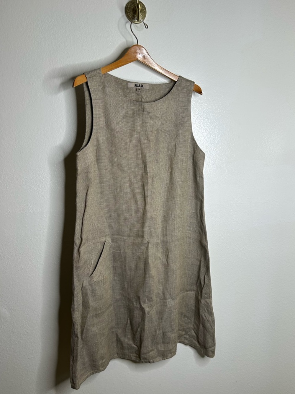 FLAX 100% Linen Tan Neutral Lagenlook Oversized Shift Tank Dress